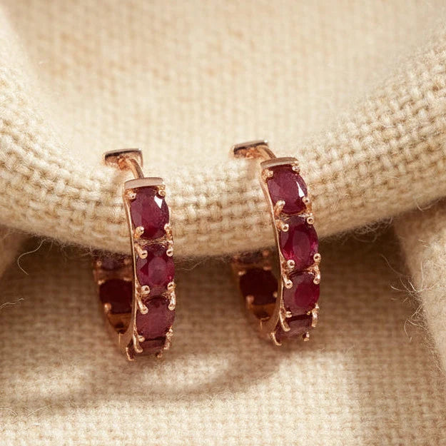 Natural Ruby Ring & Hoop Earring Set in Sterling Silver