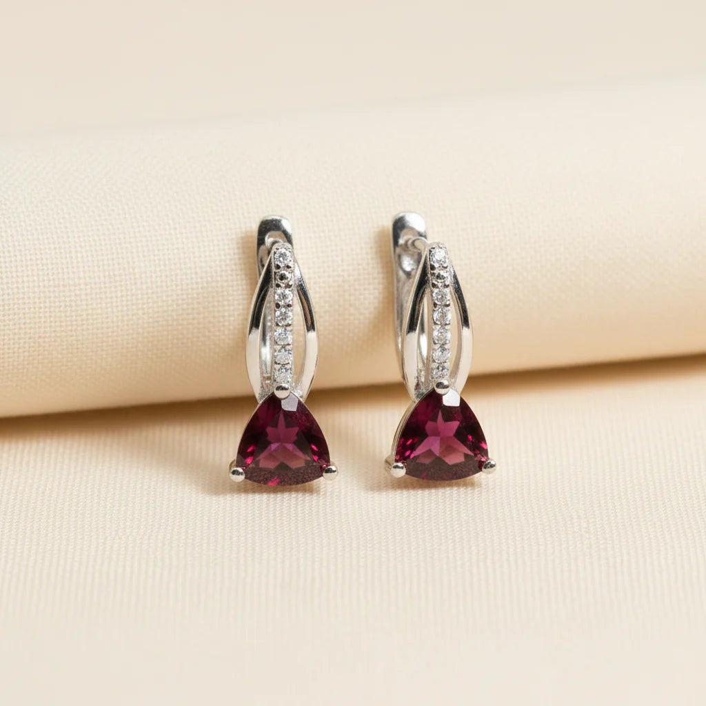 Natural Rhodolite Garnet Earrings in Sterling Silver