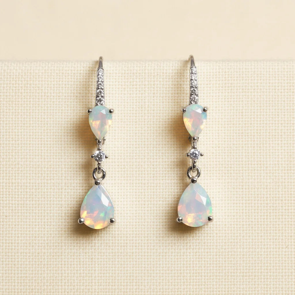 Natural Opal Drop Earrings in Sterling Silver