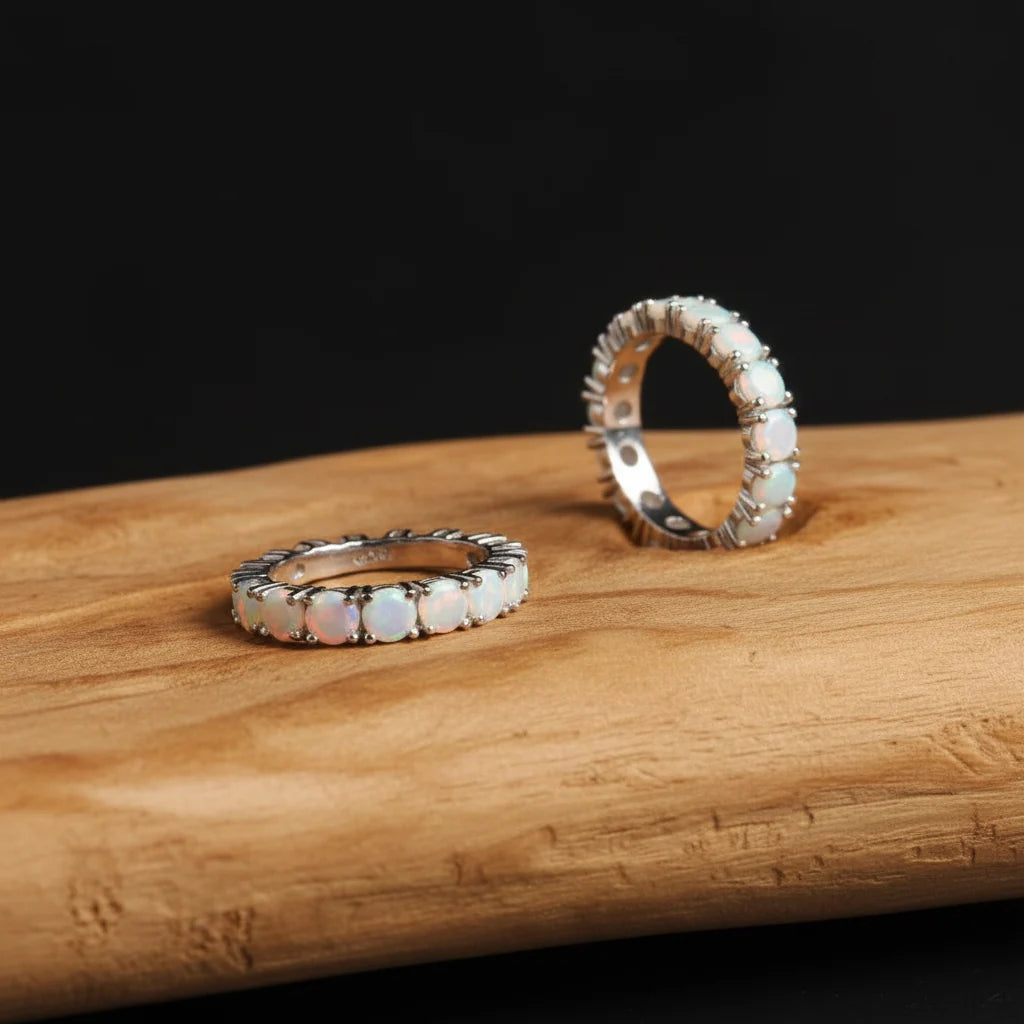 Natural Opal Eternity Band in Sterling Silver