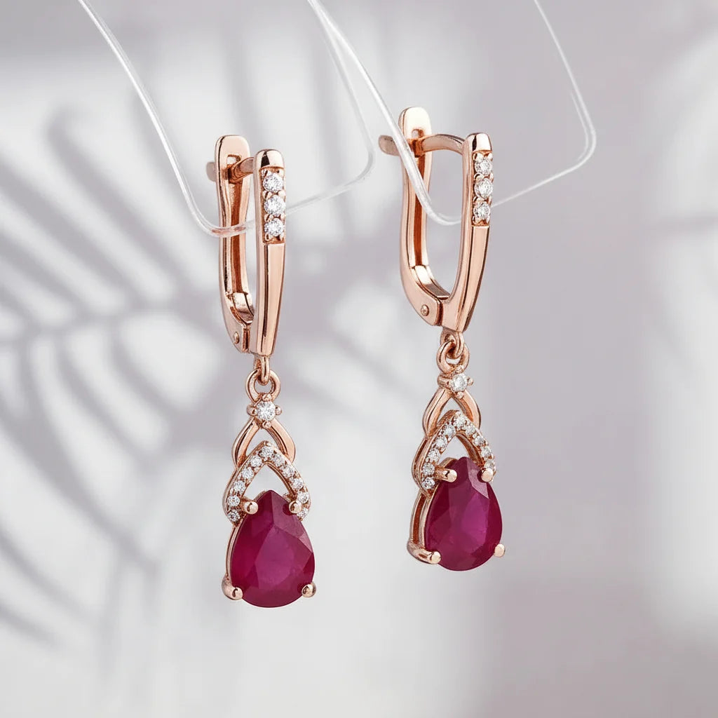 Composite Ruby Pear Drop Earrings in Rose Gold-Plated Sterling Silver