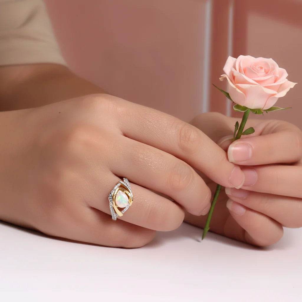 Natural Marquise Opal Ring in gold  |in Sterling Silver