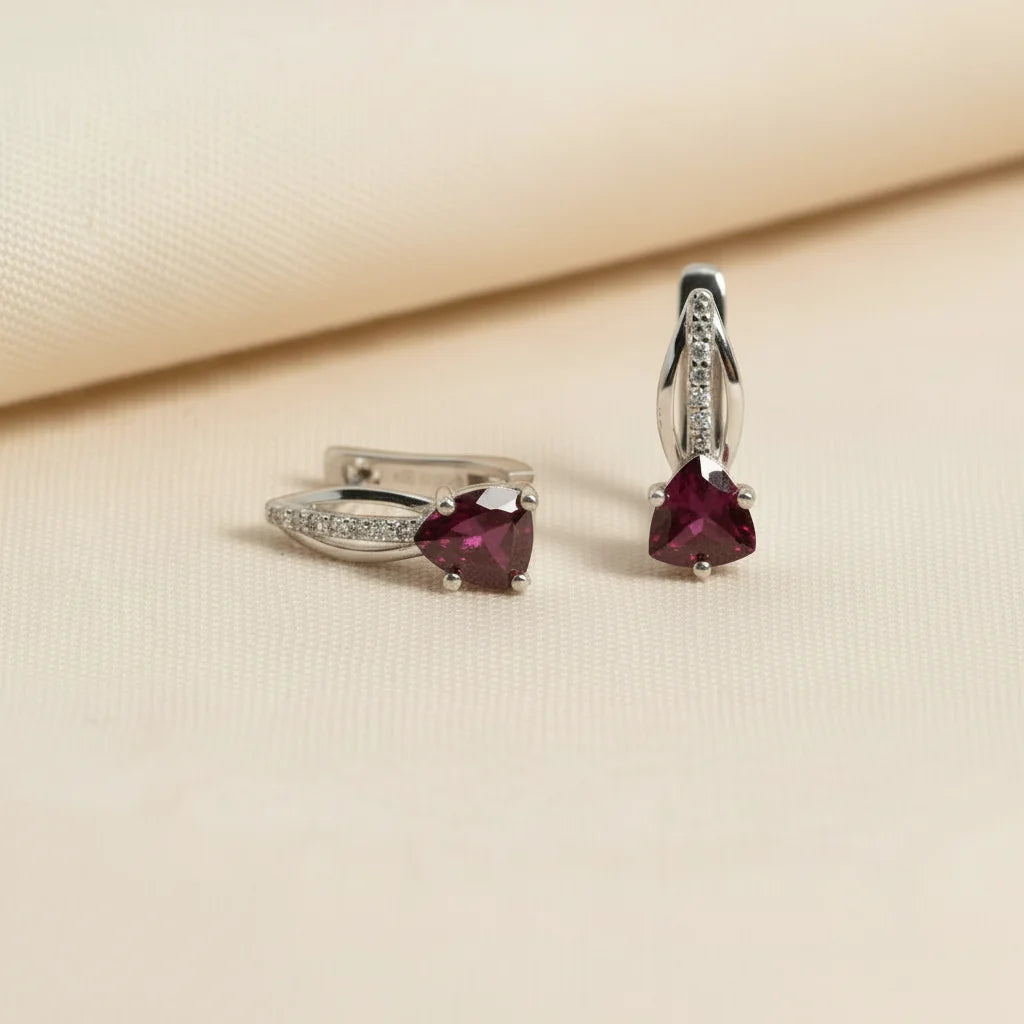Natural Rhodolite Garnet Earrings in Sterling Silver