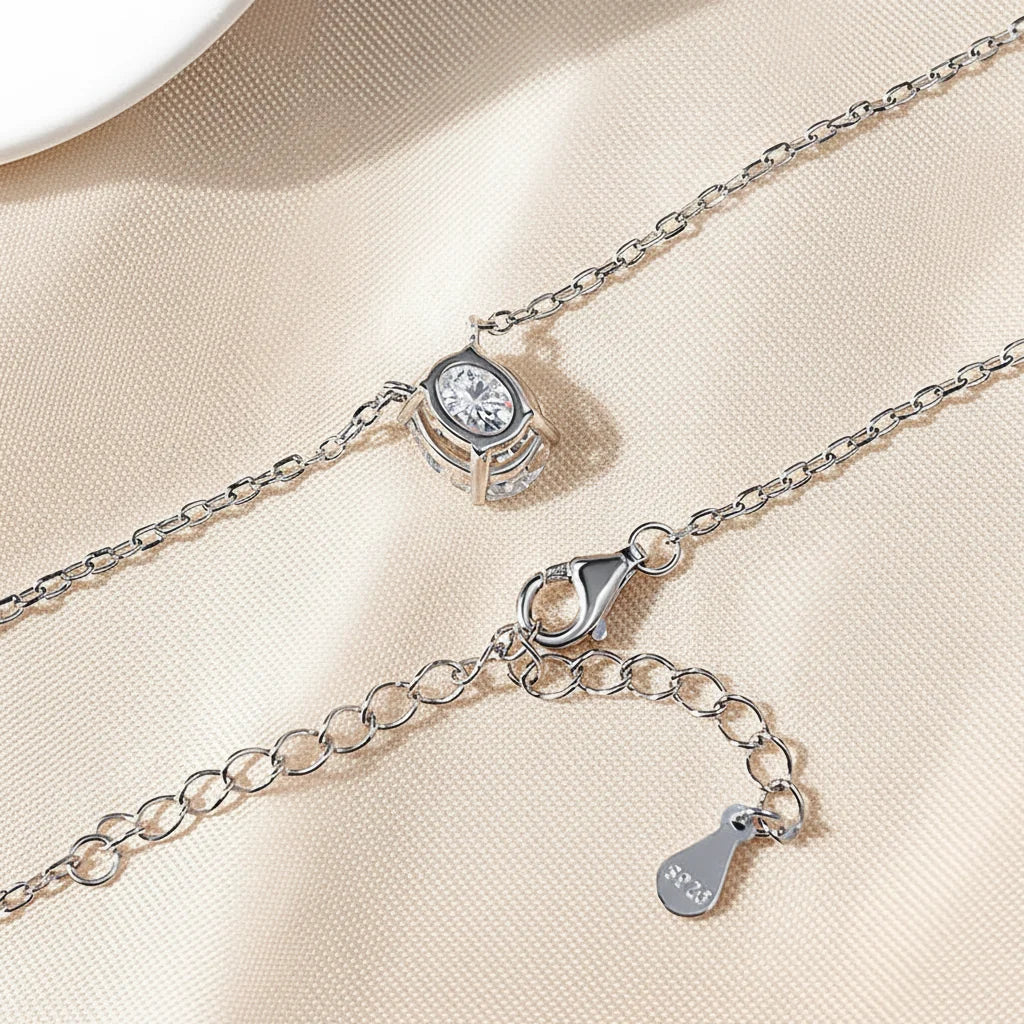 Oval Moissanite Pendant in Sterling Silver
