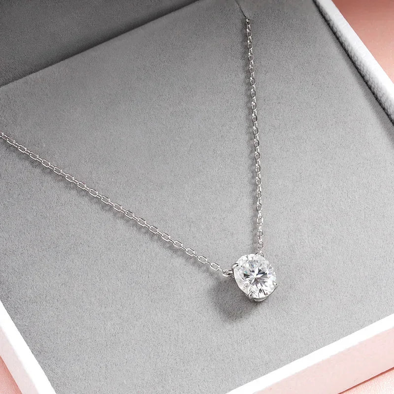 Oval Moissanite Pendant in Sterling Silver