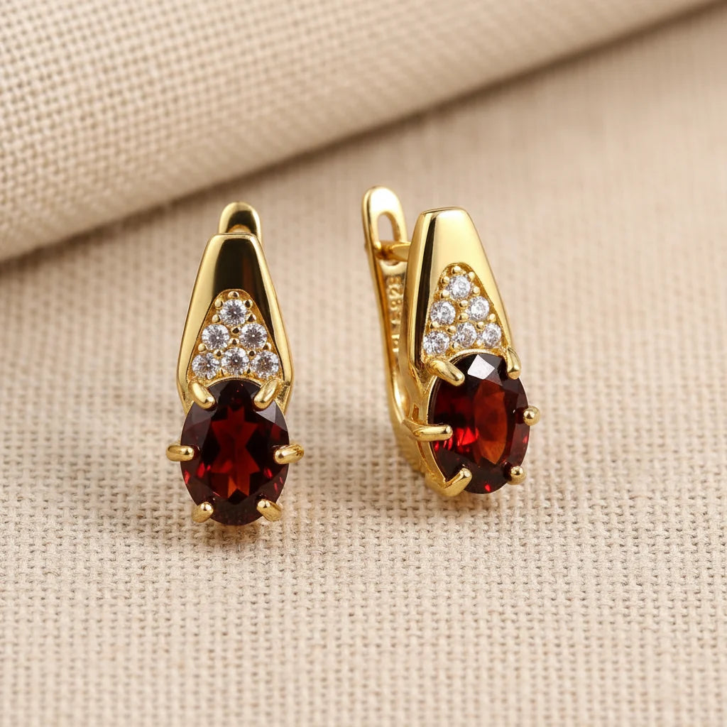 Natural Garnet Ring and Earring Set in Sterling Silver