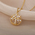 Tree of Life Zirconia Necklace in Gold