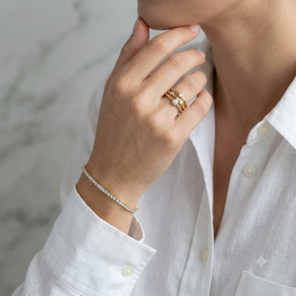 Layered Multi-Band Ring in Gold
