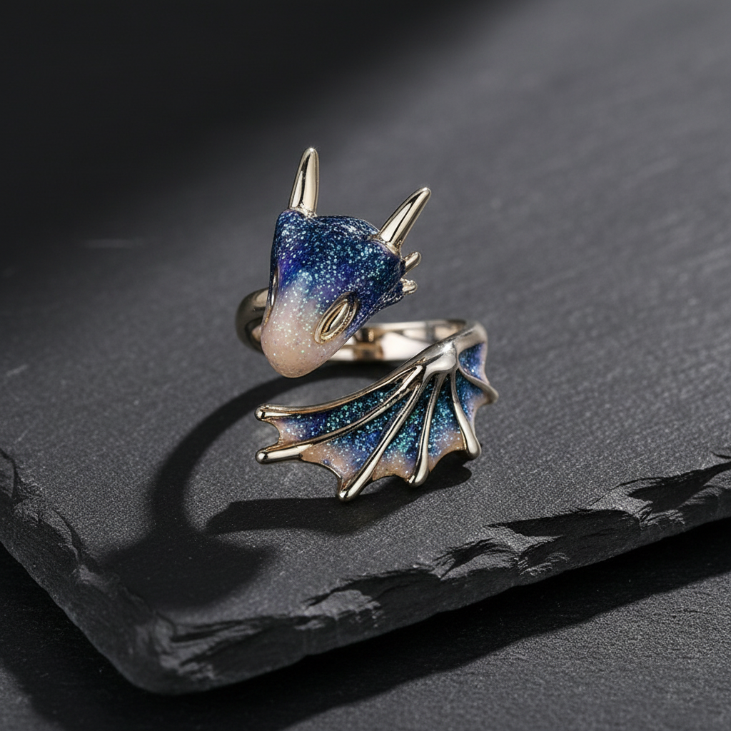Adjustable Dragon Ring in Silver & Enamel
