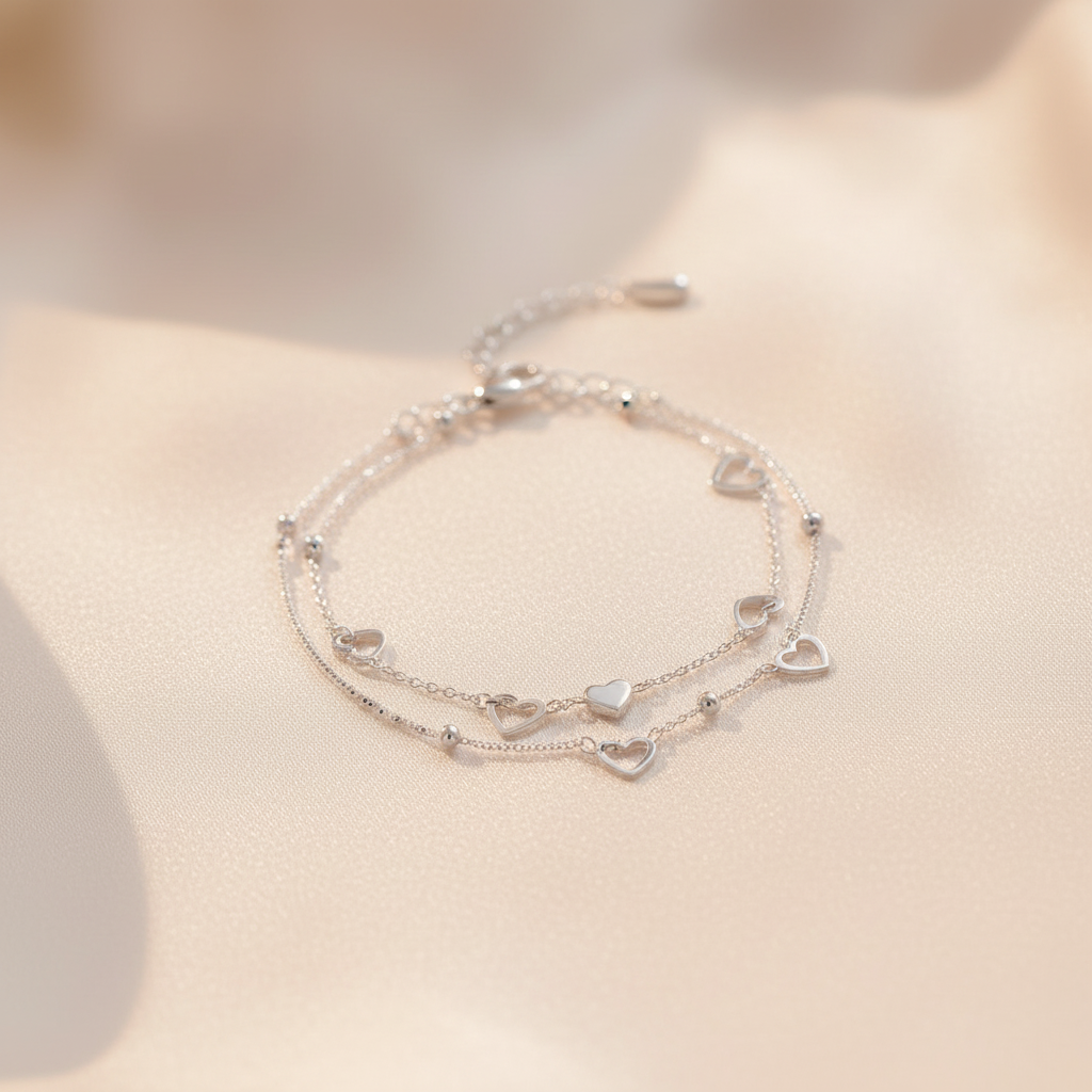 Adjustable Sterling Silver Heart Bracelet