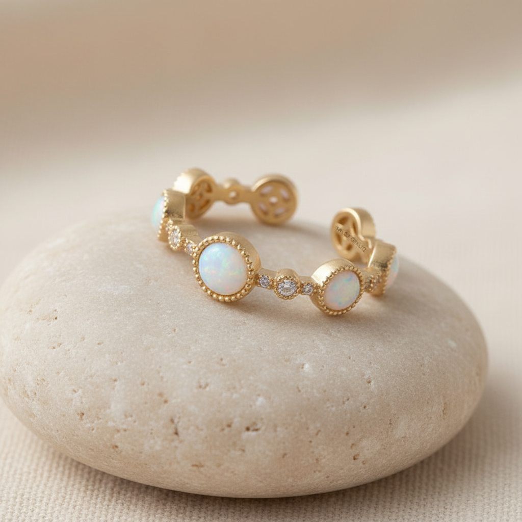 Adjustable White Opal Ring in Gold