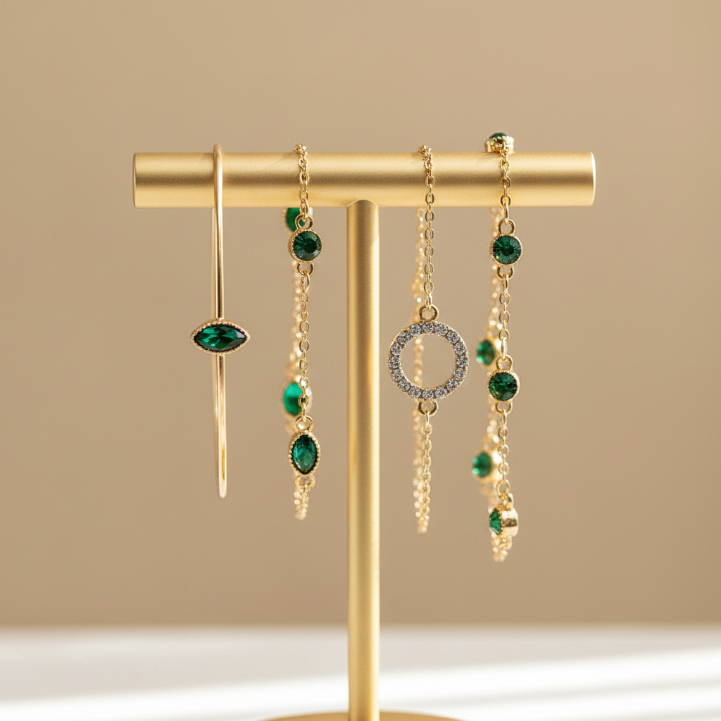 Pack Green Crystal Bracelets in Gold