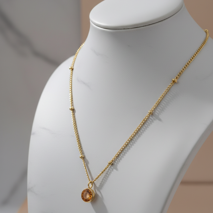 Personalized Amber Birthstone Pendant Necklace