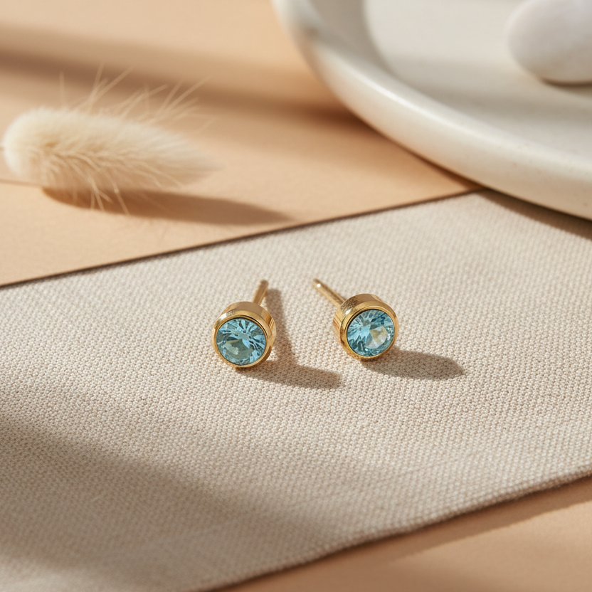 Aquamarine Birthstone Studs