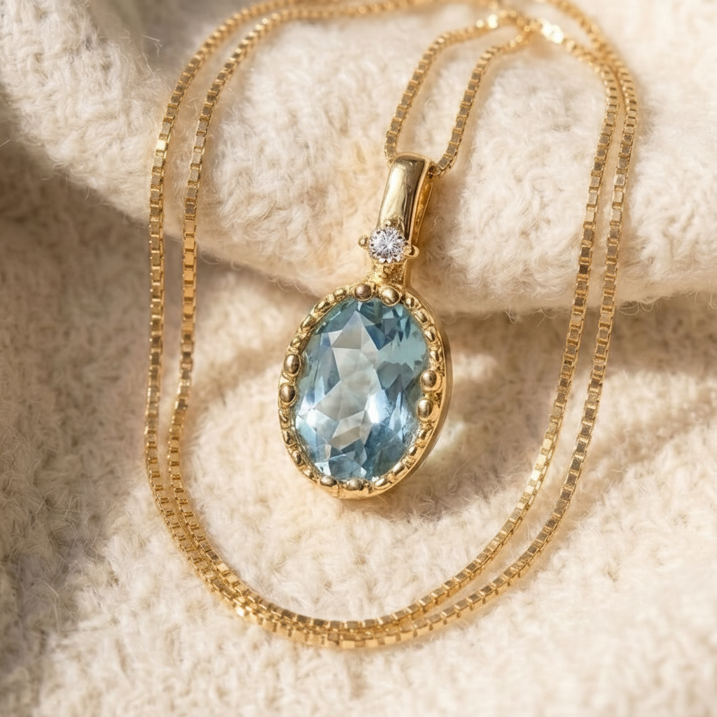 Natural Aquamarine Pendant Necklace in Sterling Silver