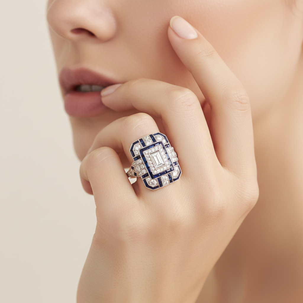 Vintage Silver & Blue Zirconia Ring
