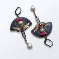 Boho Earrings with Pearls and Red Crystal