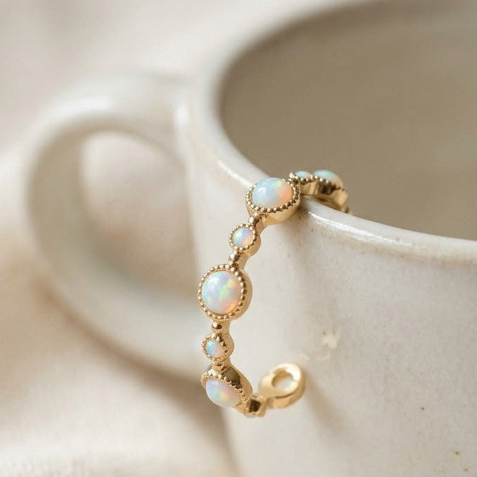 Adjustable White Opal Ring in Gold