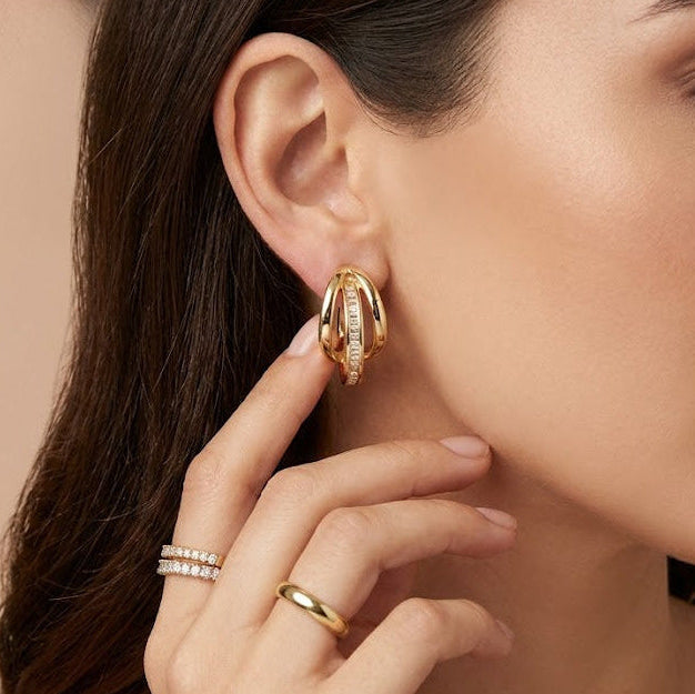 Three-Ring Drop Interlocking Earrings in Gold