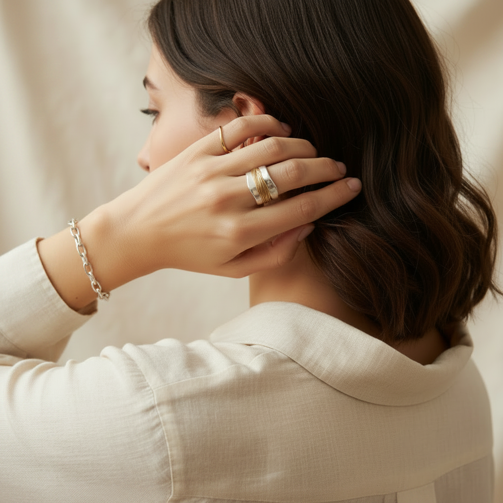 Two-Tone Silver & Gold Threaded Ring
