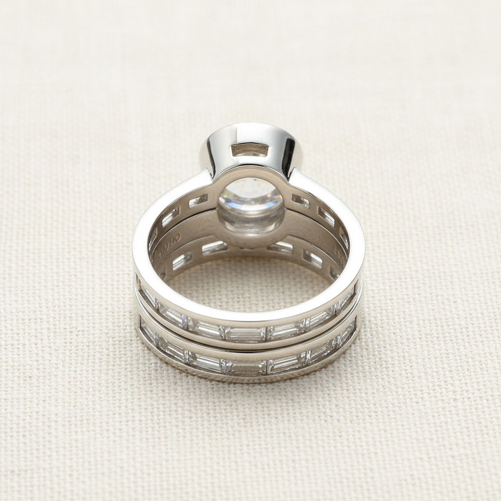 Vintage Layered Crystal Wide Ring in Silver| smaller baguette-