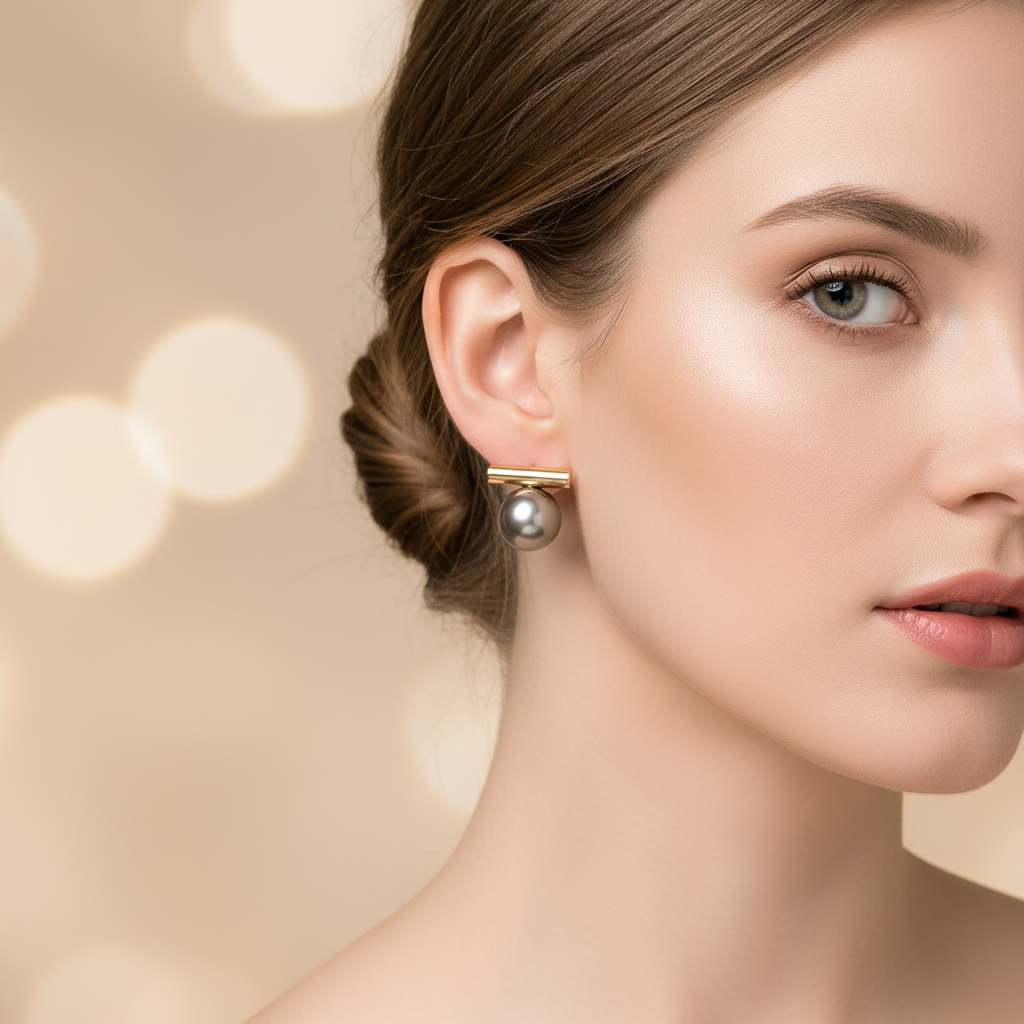 Dark Pearl Earrings in Gold