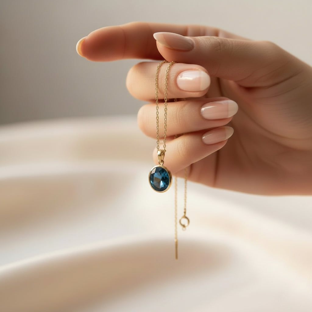 Blue Topaz Birthstone Pendant Necklace