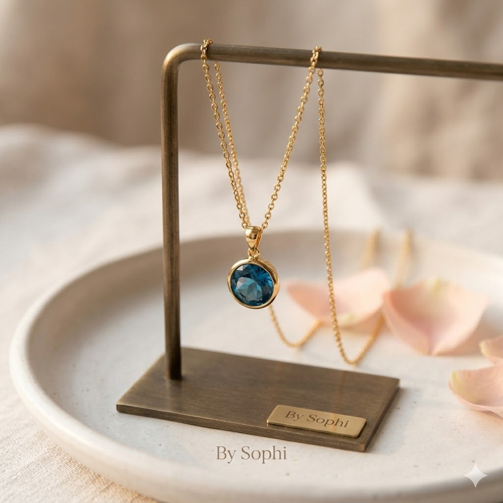 Blue Topaz Birthstone Pendant Necklace