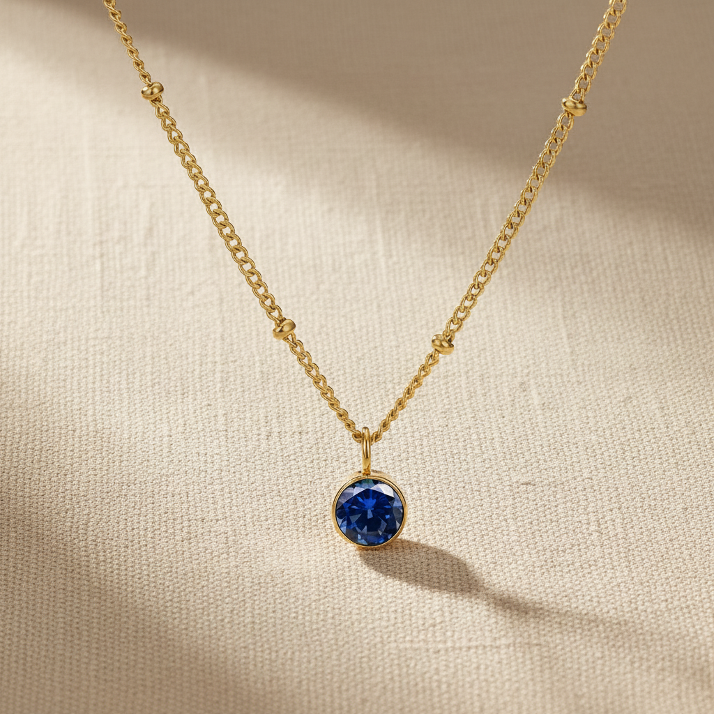 Blue Topaz Birthstone Pendant Necklace