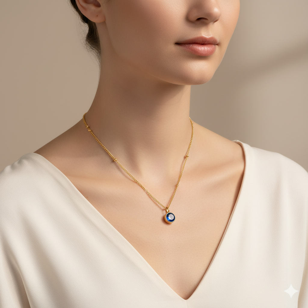 Blue Topaz Birthstone Pendant Necklace