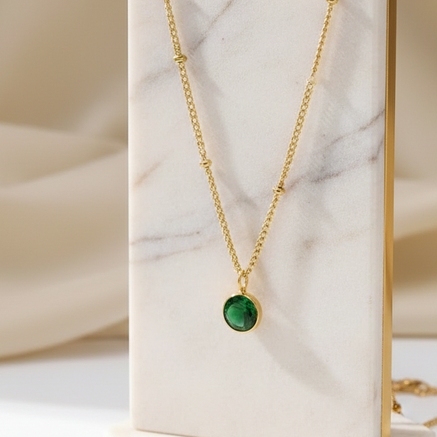 Emerald Birthstone Pendant Necklace