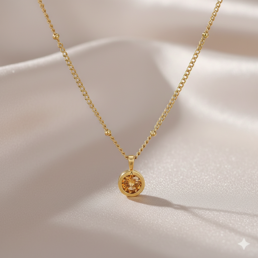 Personalized Amber Birthstone Pendant Necklace