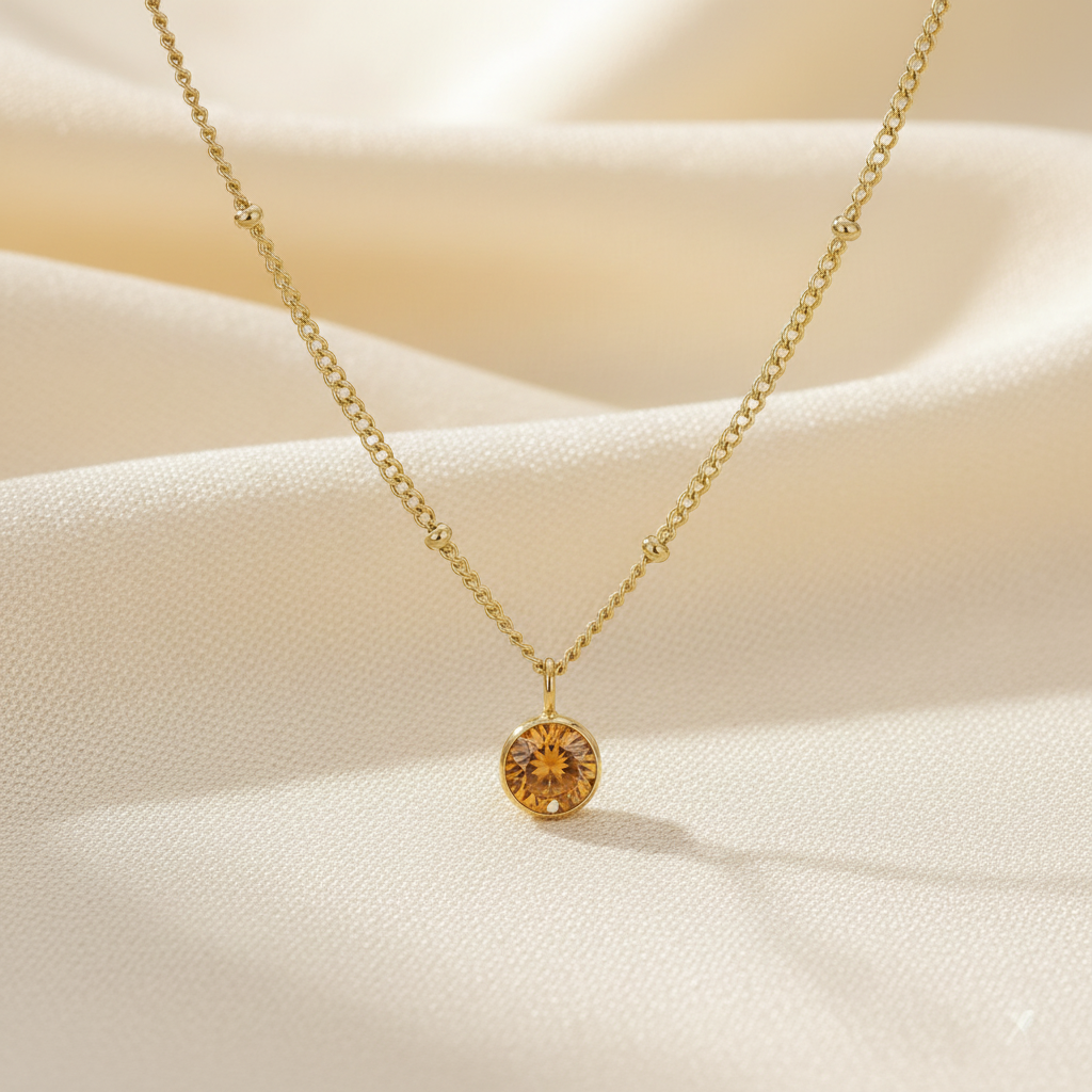 Personalized Amber Birthstone Pendant Necklace