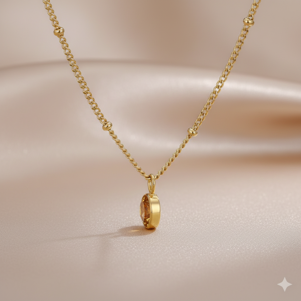 Personalized Amber Birthstone Pendant Necklace