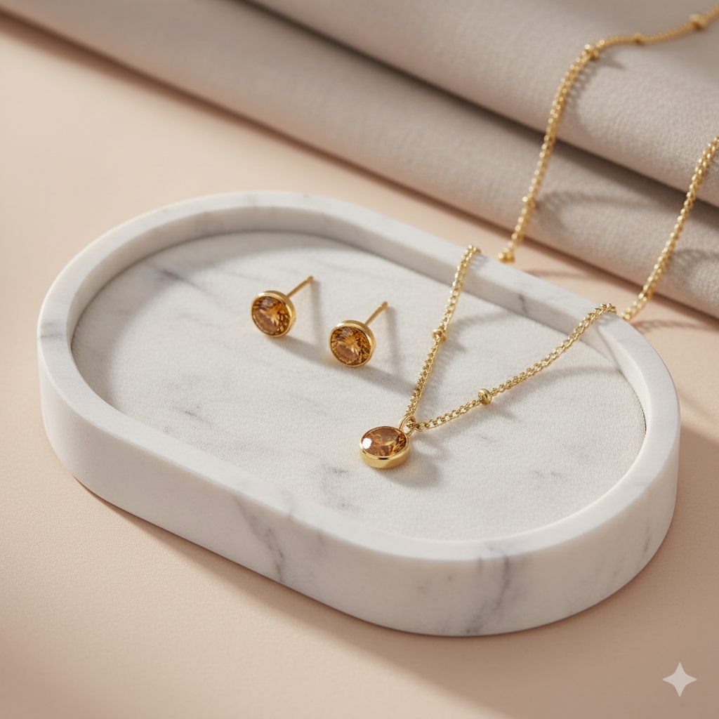Personalized Amber Birthstone Pendant Necklace