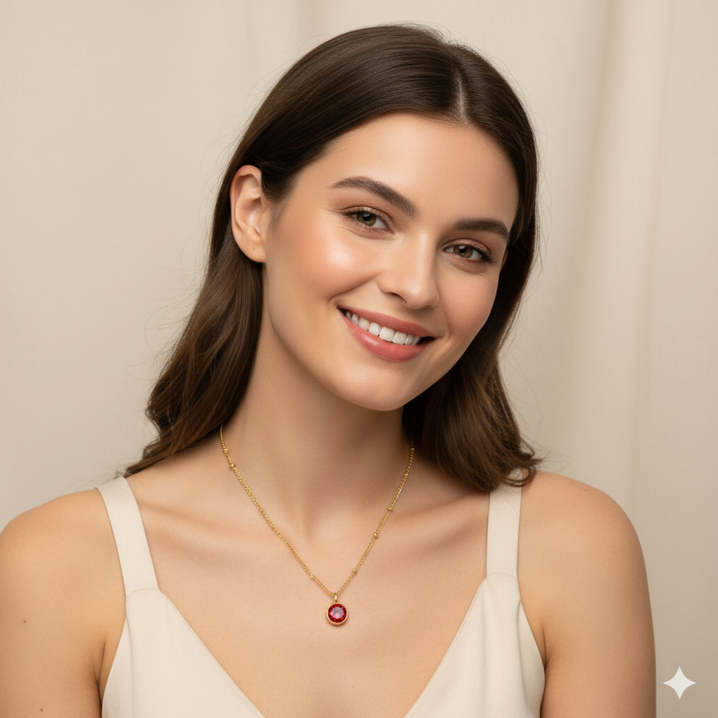 Personalized Ruby Birthstone Pendant Necklace