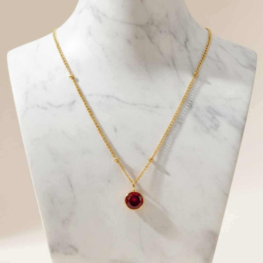 Personalized Ruby Birthstone Pendant Necklace