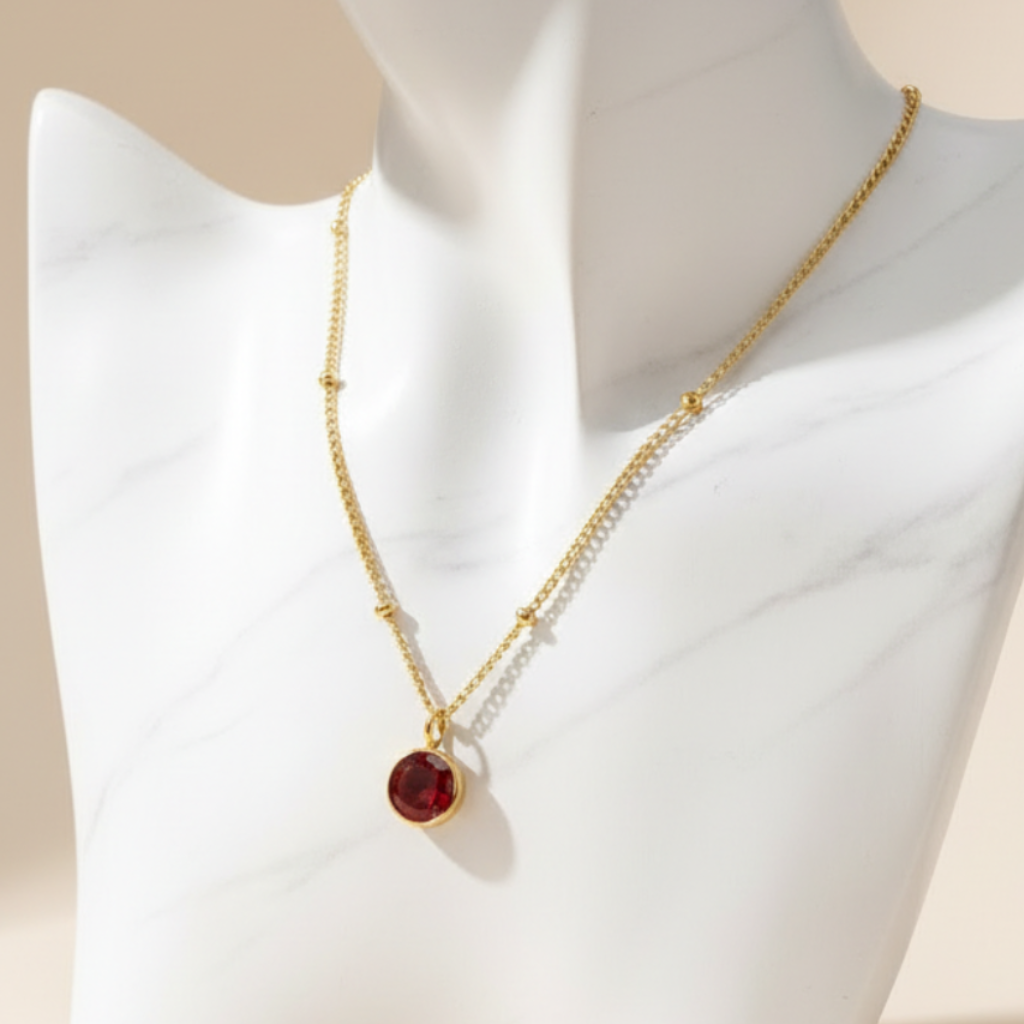 Personalized Ruby Birthstone Pendant Necklace
