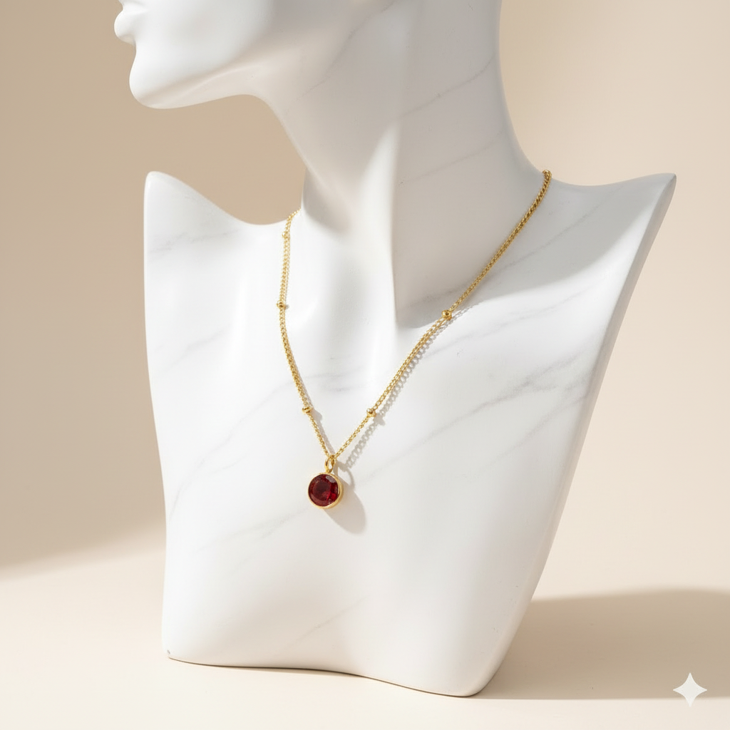 Personalized Ruby Birthstone Pendant Necklace