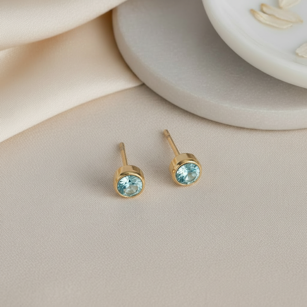 Aquamarine Birthstone Studs