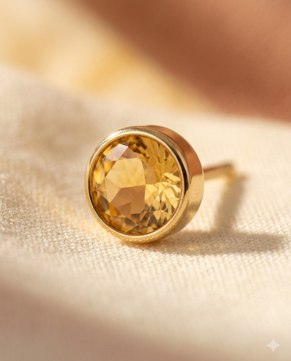Citrine Birthstone Studs detail, stone close-up
