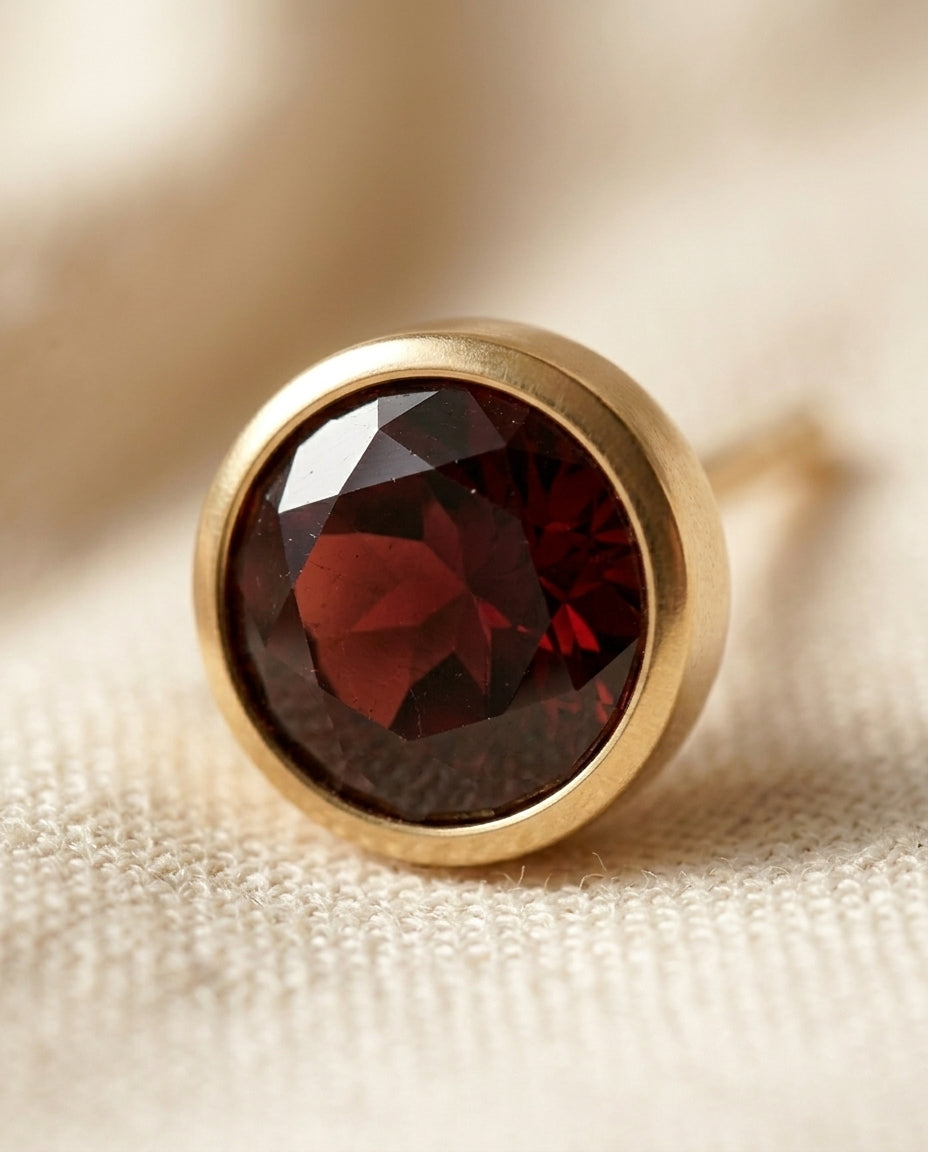 Garnet Birthstone Studs detail, stone close-up