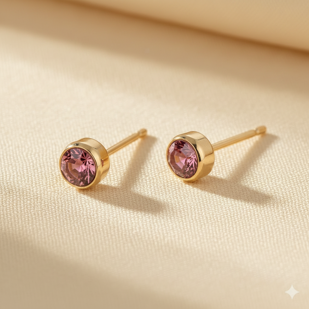 Opal birthstone stud earrings in gold-toned bezel. By Sophi.