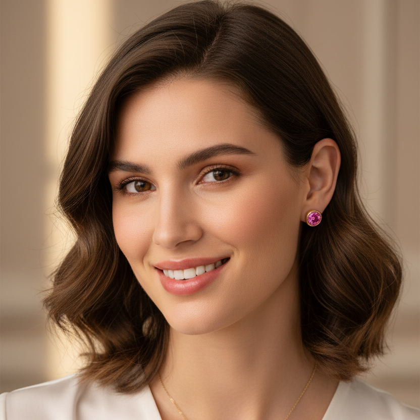 Pink Sapphire Birthstone Studs