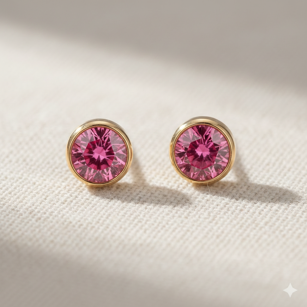 Pink Sapphire Birthstone Studs