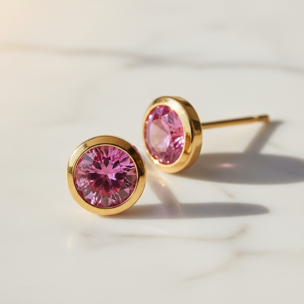 Pink Sapphire Birthstone Studs