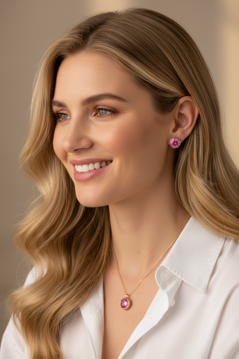 Pink Sapphire Birthstone Studs