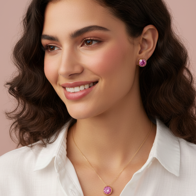 Pink Sapphire Birthstone Studs