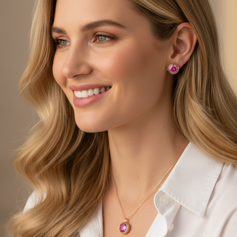 Pink Sapphire Birthstone Studs