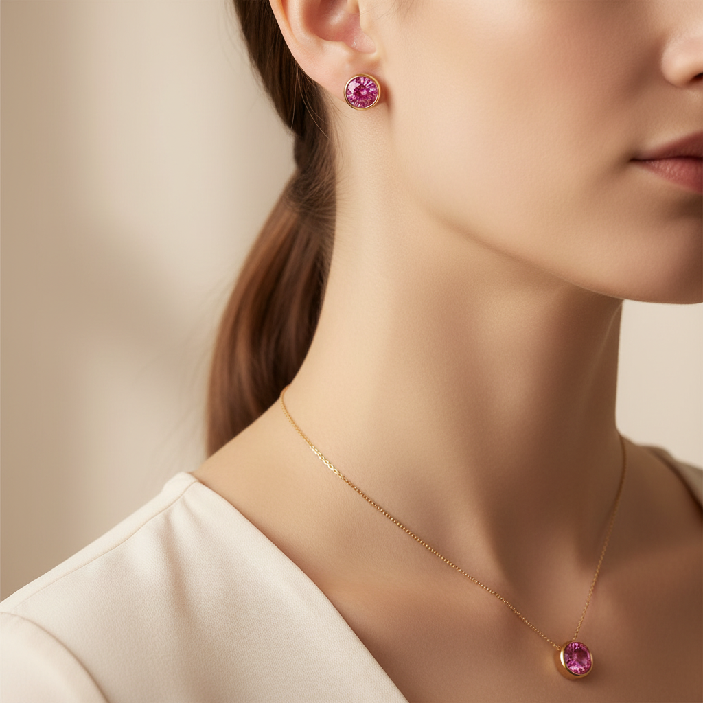 Pink Sapphire Birthstone Studs